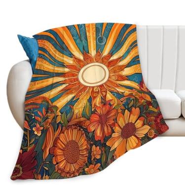 Imagem de Cobertor de girassol, boêmio, nascer do sol, cobertores florais presentes para meninas, meninos, crianças, amantes de girassol, pelúcia macia e aconchegante de lã para sofá-cama 127 x 101 cm