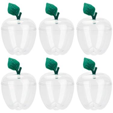 Imagem de Recipientes de armazenamento de plástico transparente em forma de maçã, 500 ml, conjunto de 6 com padrão de folha verde, excelente para armazenamento de itens pequenos, presentes e decoração