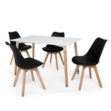 Imagem de Kit Mesa Jantar Eiffel 120x80 Branca + 04 Cadeiras Leda - Preta - Maga