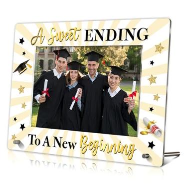 Imagem de HRIOROII Porta-retrato de formatura, To A New Begining Acrylic Photo Frame com suportes de ferro para festa de graduação, presentes de parabéns para estudantes, presentes de aniversário e Natal para