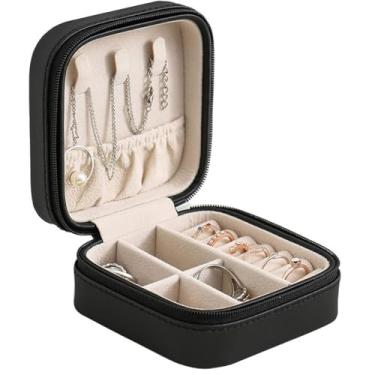 Imagem de Porta Jóias Pequeno e Portátil – Estojo de Viagem para Colares, Anéis e Brincos – Organizador Compacto e Protegido para Joias (Preto)