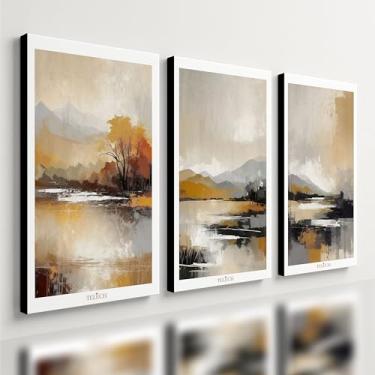 Imagem de Kit 3 Quadro Decorativo Paisagem Laranja Moderno Mar Sala Qualidade Premium Luxo (28x20cm)