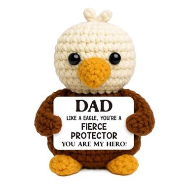 Imagem de Canmuchful Presentes para pai de filha, filho – estatueta de águia de crochê positivo com cartão, presente feito à mão para pai, aniversário, dia dos pais, Natal, protetor de herói emocional