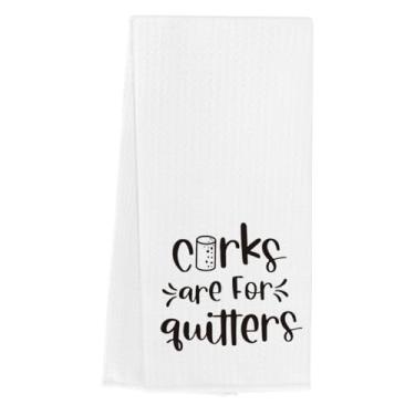 Imagem de Toalhas de bar engraçadas, presentes de vinho para bartender, amantes de vinho, rolhas são para quem desiste, toalhas de cozinha divertidas, waffle, tecer waffle, prato de chá, toalhas de mão para