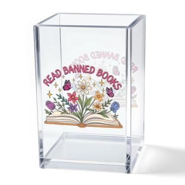 Imagem de Vgrti Porta-lápis de acrílico para leitura de livros, organizador de pincéis de maquiagem para leitura, presentes feministas de justiça social, presentes para amantes de livros para mulheres