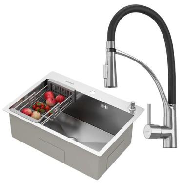 Imagem de Kit Cuba Gourmet Quebec 62cm Aço Inox 304 e Torneira Gourmet Florença 