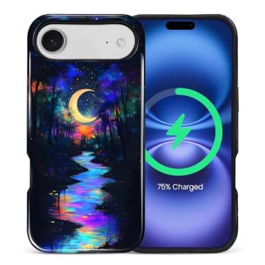 Imagem de ZHEGAILIAN Capa magnética para iPhone 17 Air, compatível com capa rígida MagSafe + silicone macio 2 em 1 híbrido à prova de choque capa protetora contra quedas Magic Moon Night Blue