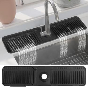 Imagem de Tapete de torneira de 61 cm para pia de cozinha, protetor de respingos de água de pia atrás da torneira, protetor de respingos, protetores de pia de silicone para cozinha e banheiro (preto)