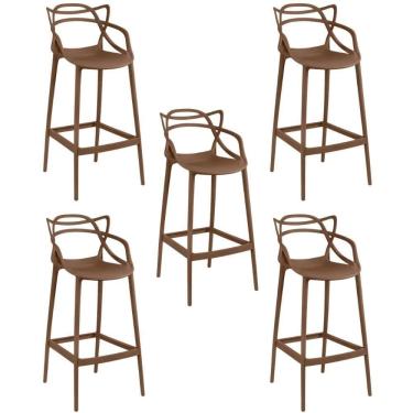 Imagem de Kit 5 Banqueta Alta Allegra Com Encosto Design Cozinha/bancada - Marrom