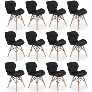 Imagem de Kit 12 Cadeiras De Jantar Charles Eames Slim Wood Estofada - Preto