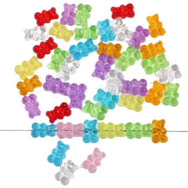 Imagem de ARTISAMILY 100 pçs espaçador de urso contas de acrílico goma solta espaçador contas de pulseira de animal fofo contas coloridas adoráveis brincos miçangas DIY artesanato 18 x 12 mm para colar chaveiro