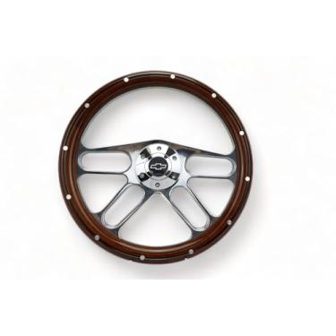 Imagem de Serve para volante e adaptador Billet de madeira real de caminhão de captação Chevy C10 1960-1969