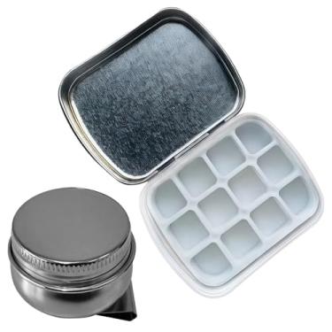 Imagem de Conjunto de paleta de aquarela de viagem de aço inoxidável com 12 poços, mini caixa de tinta com pote de óleo - bandeja de mistura à prova de vazamento para artistas e iniciantes