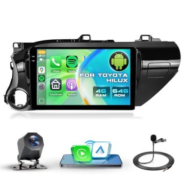 Imagem de Estéreo automotivo 4G + 64G para Toyota Hilux 2015-2020 com Carplay sem fio e Android Auto, tela sensível ao toque Driauto de 10,1 polegadas, rádio Android para Toyota Hilux com conexão espelhada