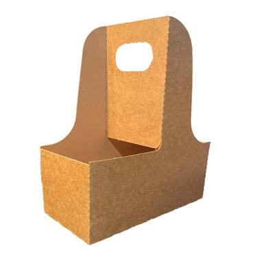 Imagem de Porta-copos para 2 xícaras com alça | Suporte de copo de papelão Kraft | Suporte de copo descartável para bebidas quentes ou frias | Porta-copos para serviços de entrega de comida, Uber Eats, porta