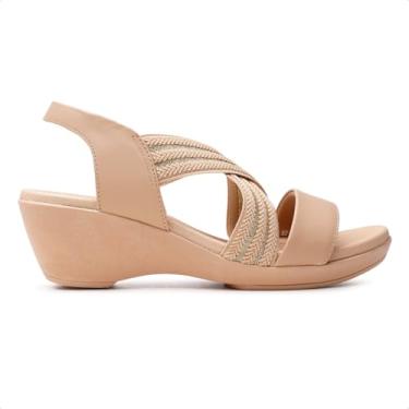 Imagem de Sandália Usaflex Anabela Elástico Tiras Entrelaçadas Feminina (Bege, BR, Adulto, Numérico, 37)