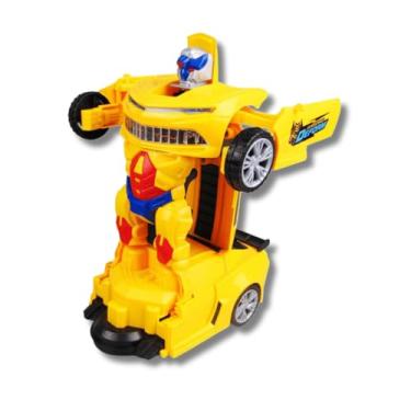 Imagem de Super Carro que vira Robô, Brinquedo Eletrônico Amarelo, com Luzes LED e Sons, para Crianças Acima de 3 Anos - Diversão Segura