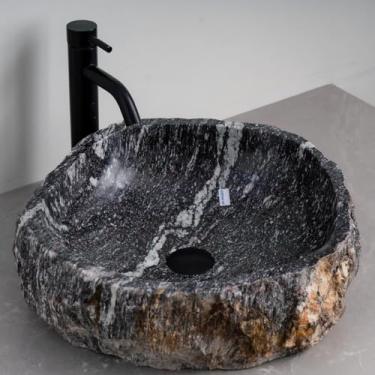 Imagem de MIDUSO Pia de embarcação de pedra irregular 100% feita à mão; pia de pedra real; pia de embarcação exclusiva; acima do balcão; pia de rocha de rio; banheiros rústicos de pias; Irre RiverStone 348