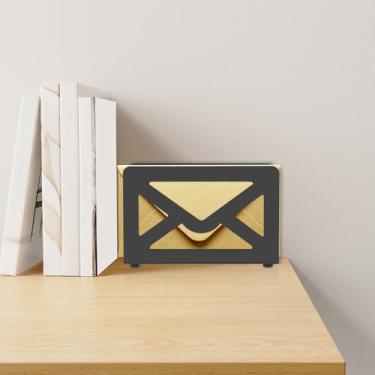Imagem de 1/2 porta-correio de mesa de metal com recorte de cesto de correio, suporte de cartas, organizador prático de envelopes, suporte de armazenamento de cartas antiderrapante para escritório em casa