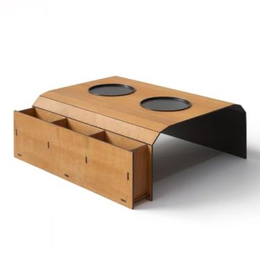 Imagem de Esteira para Braço de Sofá com Porta Copos - Suporte para Bebidas e Controle Remoto em MDF 40x28,5cm(2 CONTROLES CAPPUCCINO)