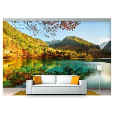 Imagem de Papel De Parede Lago Água Cristalina Céu 3D  Nlk132 - Você Decora