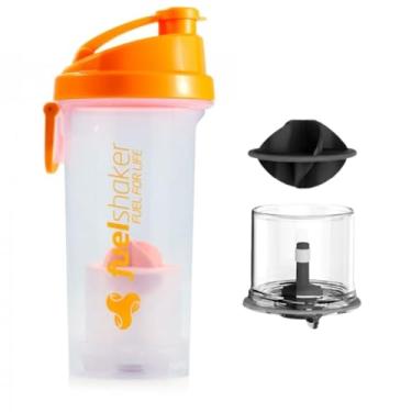 Imagem de Garrafa 500ml Coqueteleira Shakeira compartimento dose whey BCAA pré-treino |DEPARTAMENT STORE (LARANJA TRANSP)