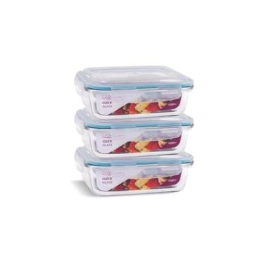 Imagem de Conjunto de 3 Potes de Vidro Herméticos com Tampa Vermelha, Capacidades 350ml Organizadores para Cozinha