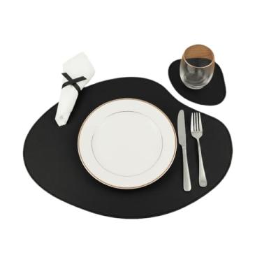 Imagem de Kit Jogo Americano Redondo Sousplat de Couro com Porta Copos - Suplat de Mesa para Jantar ，Conjunto Premium 2,4,6,8 Peças(Preto,4)