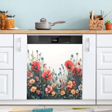 Imagem de ATTX Capa magnética de aquarela de flores silvestres para lava-louças, 58,4 cm C x 66 cm A, decoração da capa da máquina de lavar louça, decalques de armário doméstico e eletrodomésticos #45