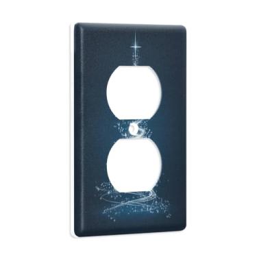 Imagem de Blueangle Placa de parede dupla para árvore de Natal branca brilhante, tamanho padrão, placas de cobertura de tomada elétrica de 1 gangue para decoração de quarto de escritório em casa, 4,53 x 2,76