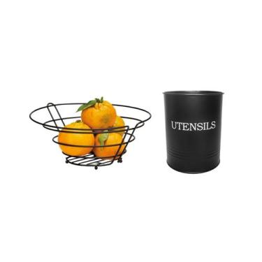 Imagem de Fruteira Cesta e Porta Talheres Utensilios Organizador Preto - CASACHA
