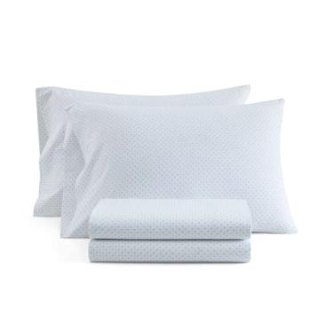 Imagem de Martha Stewart - Jogo de lençóis Queen Size, frescos e personalizados com uma sensação leve de algodão percal naturalmente suave - Lençóis de cama com fronhas e lençol de elástico combinando (azul de