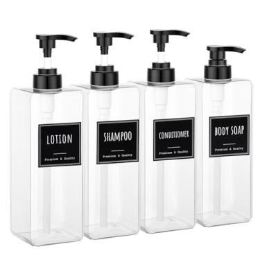Imagem de Segbeauty Dispensador de sabão de plástico grande transparente de 978 ml, 4 peças, dispensador de xampu e condicionador recarregável de grande capacidade, frasco de loção corporal de 1000 ml, frascos