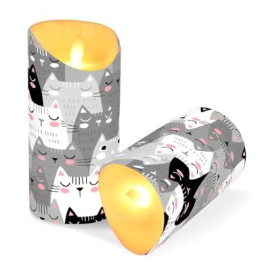 Imagem de Blueangle Pacote com 2 velas cinza sem chama para gatos com controle remoto e temporizador, velas LED cintilantes (7,6 cm x 15 cm) para decoração de casa, casamento, acampamento (156)