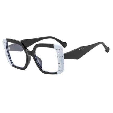 Imagem de Armação de óculos feminina da moda, com lentes transparentes e rebites, estilo vintage (preto e branco)