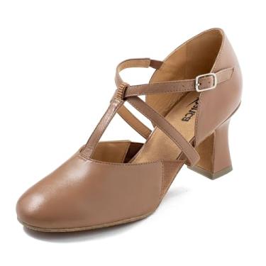 Imagem de So Danca - Sapato de cabaré Broadway com tira em T de salto de 6,3 cm, sapatos de dança profissionais para mulheres - Lola - SD152, caramelo, 6.5 UK