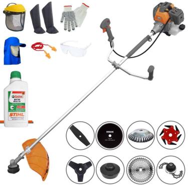 Imagem de Roçadeira Profissional Tekna RL520P À Gasolina 52cc 2HP Alta Rotação Com Carretel de Nylon + Kit 7 Opções de Cortes + EPI + ÓLEO STIHL 2 Tempos