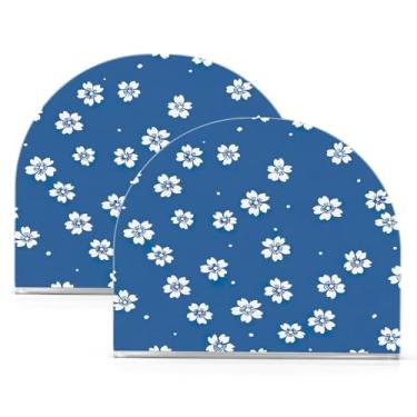 Imagem de Wassud Porta-guardanapos de acrílico floral azul branco, dispensador de guardanapos de papel moderno em forma de U para mesa, cozinha, sala de jantar, bancada 2 peças (comporta 50-60 guardanapos)