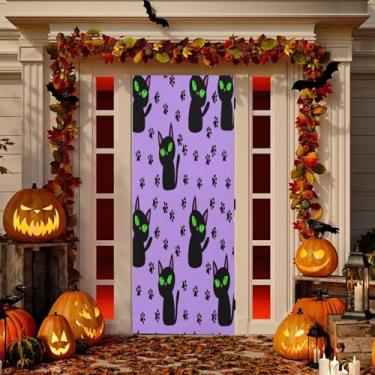 Imagem de Wassud Gatos com estampa de pata decoração de porta faixa interna externa decoração de casa de varanda grande decoração de porta da frente 96 x 98 polegadas