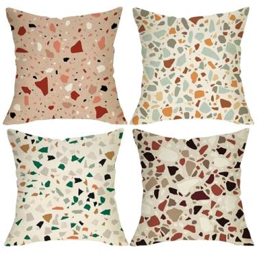 Imagem de Fjfz Conjunto de 4 capas de almofada decorativas coloridas com estampa de terraço, 45,7 x 45,7 cm, arte moderna minimalista, decoração de casa ao ar livre, decoração de casa, decoração artística