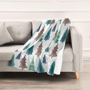 Imagem de Wassud Cobertores e mantas de Natal 152 cm x 228 cm aquarela de árvores de Natal para sofá, cobertor quente e aconchegante de lã de pelúcia para cama, sofá, cadeira, decoração de casa