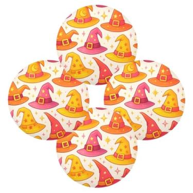 Imagem de Wassud Jogo americano conjunto de 4 tapetes redondos de chapéu de bruxa para cozinha e jantar tapetes laváveis resistentes ao calor decoração de mesa 39 cm