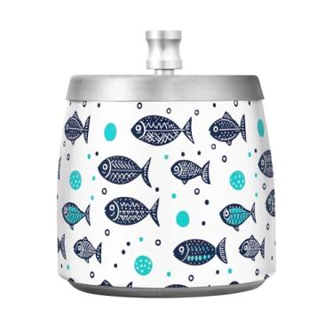 Imagem de Wassud Cinzeiro para cigarros, interior, exterior, peixes, cinzeiro, com tampa, aço inoxidável, à prova de vento, inodoro, mesa, cinzeiro, casa, escritório, pátio, varanda, decoração