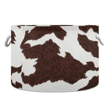 Imagem de WELLDAY Cesta de corda de algodão marrom branco textura de couro de bebê cesta de lavanderia para sala de estar, lavanderia, berçário, travesseiros, decoração de casa