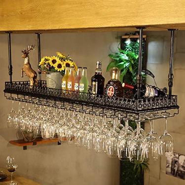 Imagem de Prateleira flutuante de bar, rack de vinho de metal para teto, suporte de cálice suspenso, altura ajustável, prateleira de exibição de vinho para bar, prateleira de vinho