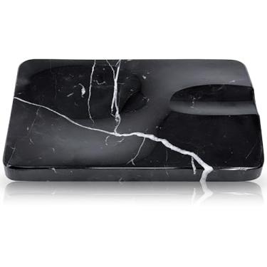 Imagem de Cinzeiro de charuto de mármore para homens - Suporte de pedra natural de luxo para charutos, peça artesanal de granito preto com acabamento polido, presente sofisticado para cavalheiros
