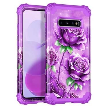 Imagem de Miqala Capa para Galaxy S10 Plus, brilha no escuro, três camadas, resistente, à prova de choque, proteção total de plástico rígido + capa protetora de silicone macio para Samsung Galaxy S10 Plus, rosa