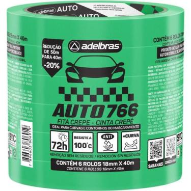 Imagem de Fita Crepe 766 Automotiva 18MM X 40M Verde Pacote com 6 - Adelbras
