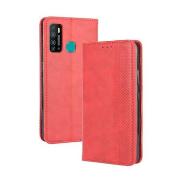 Imagem de Capa flip de couro para Infinix Hot 9,Flip magnético retro,Caso de telefone de couro PU,Design de carteira com 3 slots de cartão e 1 clipe de dinheiro -Red