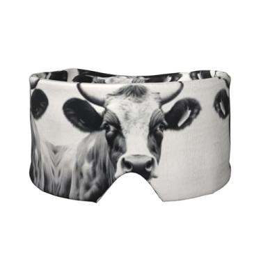Imagem de Máscara de vaca com estampa preta e branca para dormir para olhos e orelhas, respirável, ajustável, blecaute, venda, confortável